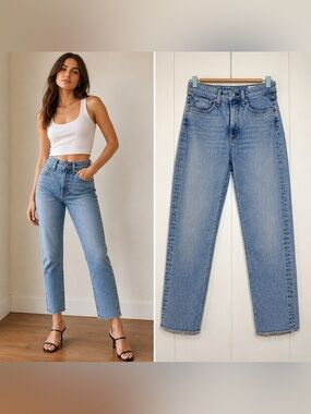 Rag & Bone Jane Super High Rise Ankle Cigarette Jeans Light Wash Size 26 Raw Hem